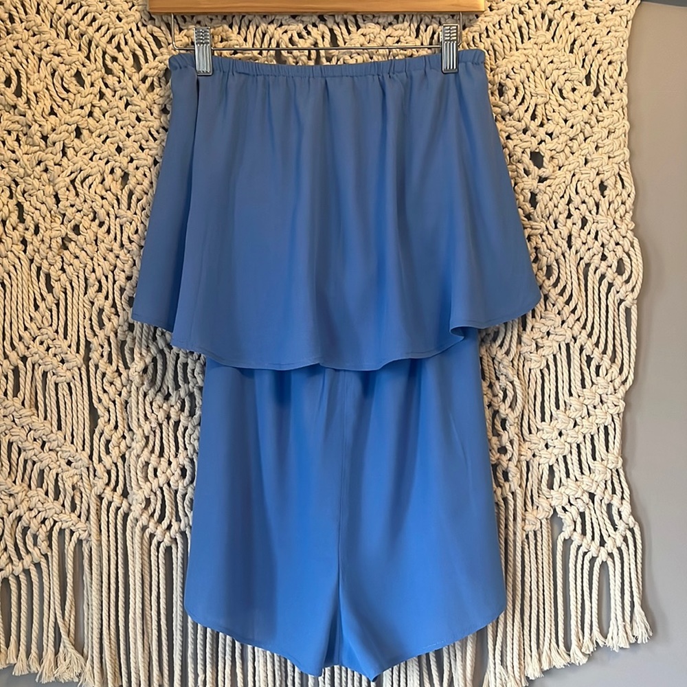 Blue Strapless Romper with Overlay